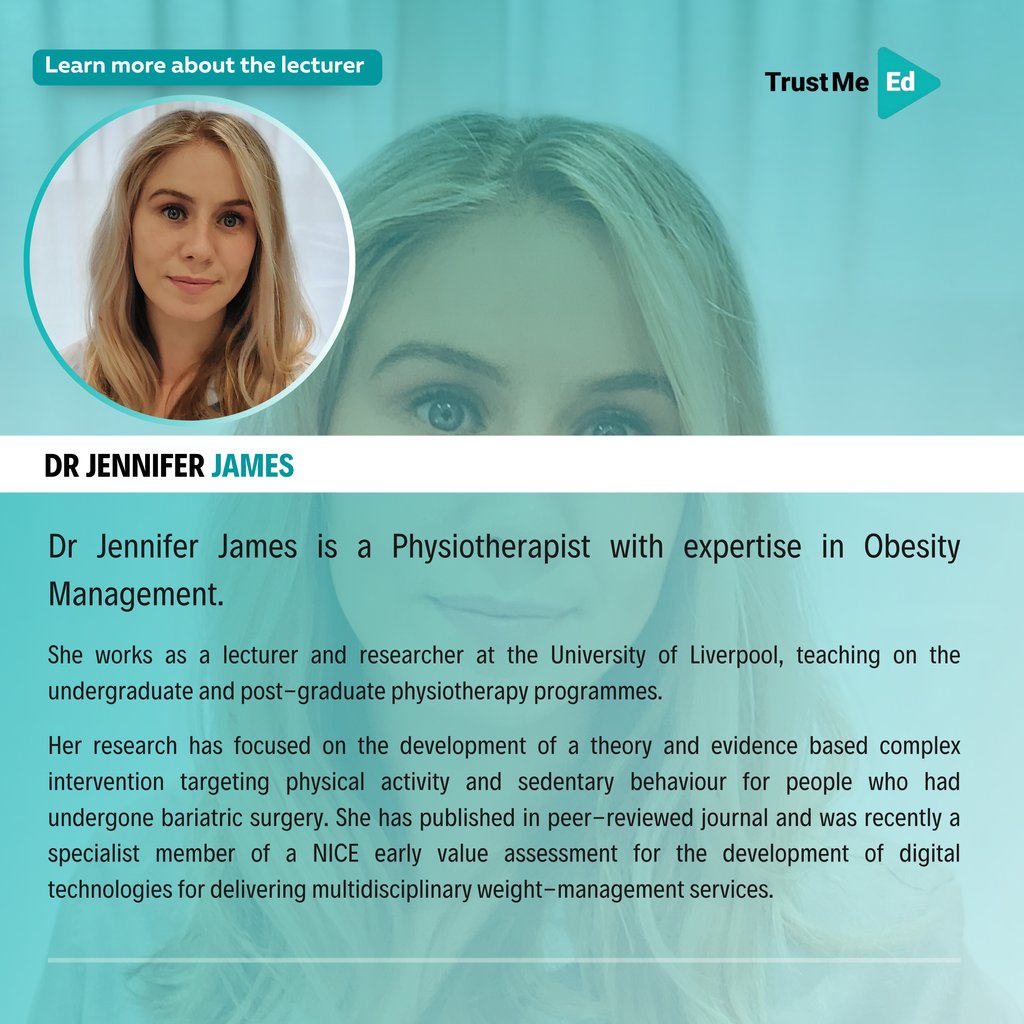 💻 Dr Jennifer James, Physiotherapist and Obesity Management Specialist, has recorded a new lecture for Trust Me-Ed with a very important topic: The Complexity of Obesity. This is the first in a two-lecture series.

Watch the lecture here 👇
🔗 trustme-ed.com/lectures/the-c…