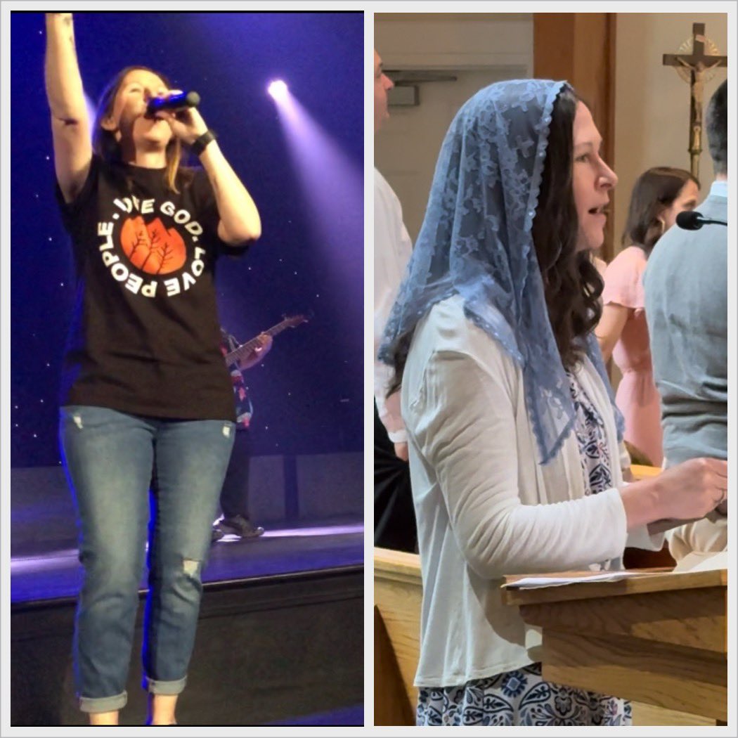 The picture on the left was one of the last times I “performed” with my mega church worship team. I say performed, because worship teams are trained and scripted. We were taught how to move, raise our hands, ad lib during instrumentals to sound like “spontaneous worship,” and