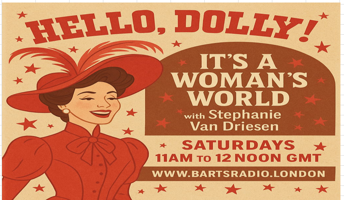 Barts Radio (@bartsradio) on Twitter photo Tomorrow on <a href="/BartsRadio/">Barts Radio</a>, don’t miss 'It's a Woman's World' with <a href="/stephVanDriesen/">Stephanie Van Driesen</a> at 11am! Stephanie’s show will feature a legendary female artist—can you solve the clues and figure out who she is? Tune in only on bartsradio.london Tomorrow on <a href="/BartsRadio/">Barts Radio</a>, don’t miss 'It's a Woman's World' with <a href="/stephVanDriesen/">Stephanie Van Driesen</a> at 11am! Stephanie’s show will feature a legendary female artist—can you solve the clues and figure out who she is? Tune in only on bartsradio.london