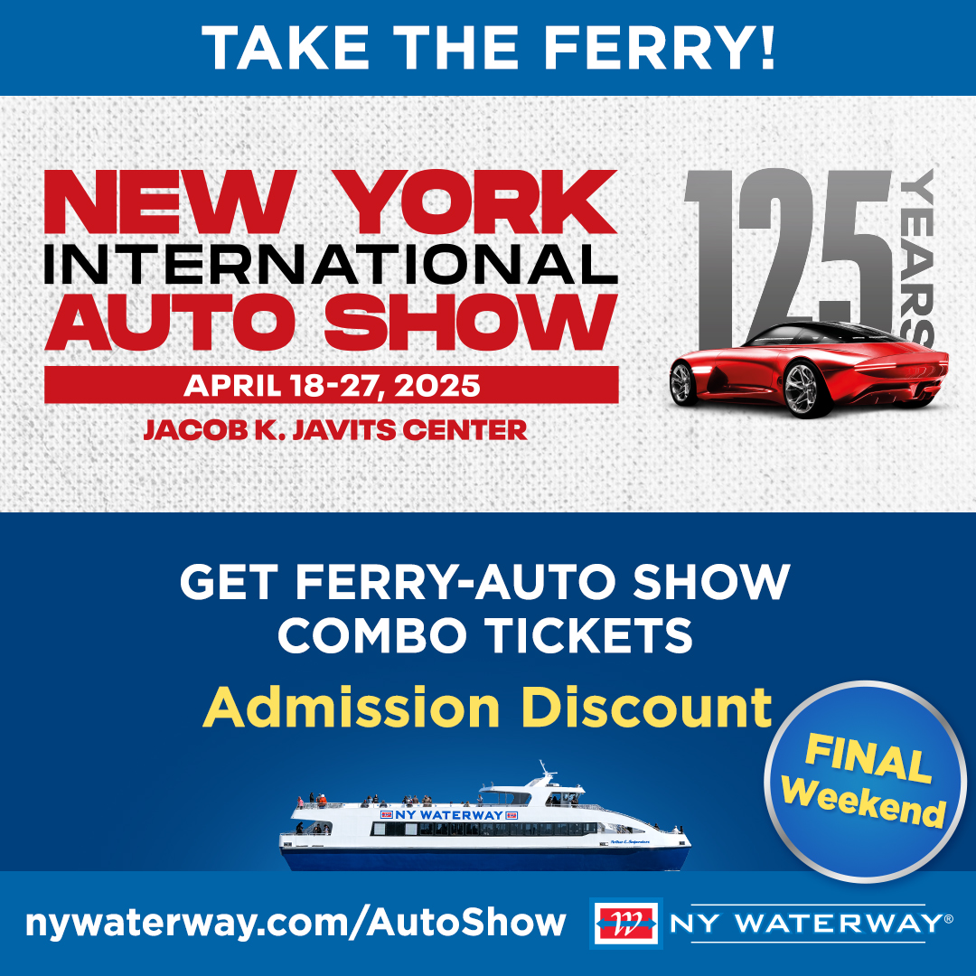 NY Waterway (@ridetheferry) on Twitter photo FINAL Weekend--Take the Ferry ๐ขto the <a href="/NYAutoShow/">New York Auto Show</a>๐Now thru April 27th. Frequent Ferries go Direct to <a href="/javitscenter/">Javits Center</a> with Free Shuttles to Entrance. Get Admission Discount w/ Ferry x Auto Show Combo Ticket at nywaterway.com/AutoShow FINAL Weekend--Take the Ferry ๐ขto the <a href="/NYAutoShow/">New York Auto Show</a>๐Now thru April 27th. Frequent Ferries go Direct to <a href="/javitscenter/">Javits Center</a> with Free Shuttles to Entrance. Get Admission Discount w/ Ferry x Auto Show Combo Ticket at nywaterway.com/AutoShow