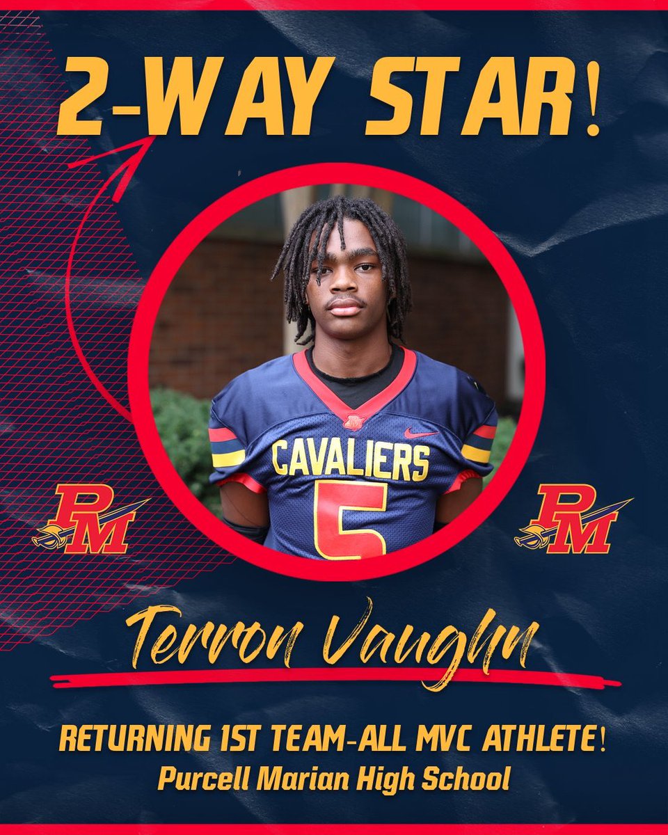 Terron Vaughn is a Dynamic 2-way player for the Cavs! Vaughn was 1st team All-MVC in 2024 and will be a starter at the WR AND Cornerback positions!