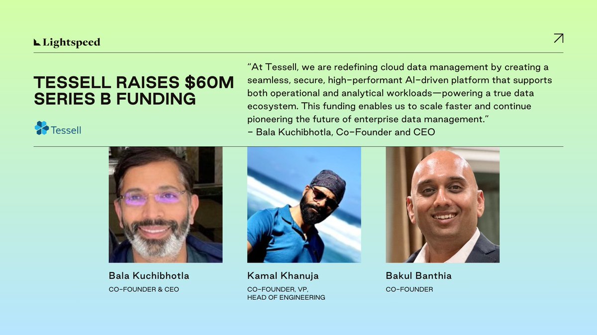 Lightspeed (@lightspeedvp) on Twitter photo β @Tessell_AI, offers a fully-managed, multi-cloud database platform that simplifies operations, boosts performance, and accelerates time to value. Cc: Co-Founders <a href="/KuchibhotlaBala/">Bala Kuchibhotla</a>, Kamal Khanuja, and <a href="/BakulBanthia/">Bakul Banthia</a> β @Tessell_AI, offers a fully-managed, multi-cloud database platform that simplifies operations, boosts performance, and accelerates time to value. Cc: Co-Founders <a href="/KuchibhotlaBala/">Bala Kuchibhotla</a>, Kamal Khanuja, and <a href="/BakulBanthia/">Bakul Banthia</a>
