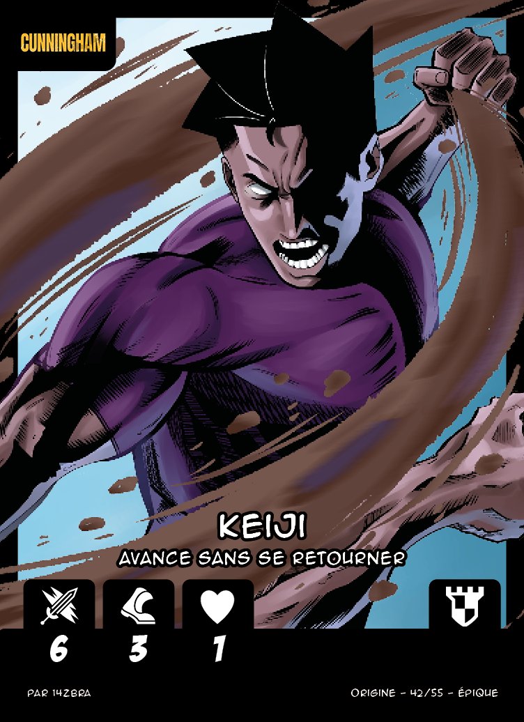 Un jour, un artiste présent sur Babelfest !

L'artiste du jour : <a href="/14Zbra/">14Zbra</a> 

Auteur et artiste de Cunningham, il a dessiné "Keiji : Avance sans se retourner", une carte "glass canon" qui fonce dans le tas pour one-shot tout ce qu'il trouve !

LISEZ :
mangadraft.com/manga/cunningh…