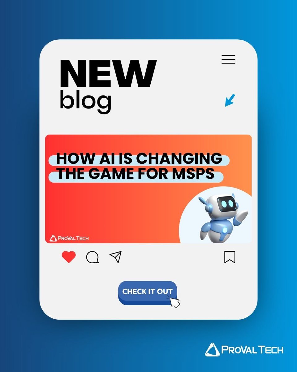 provaltech's tweet image. What does real MSP innovation look like?
Smarter automation. Stronger security. Scalable service.
In our newest blog, we share how AI is changing the game for MSPs. Go check it out!
👉 hubs.la/Q03jVZfy0
#ProValTech #MSP #NewBlog #AI #MSPGrowth