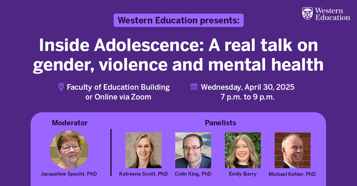 We’re pleased to share an upcoming panel hosted by Western Education featuring Dr. Katreena Scott, Director of CREVAWC, home to the Learning Network. This panel will provide a timely discussion on the powerful Netflix series, Adolescence. 

Registration: ow.ly/vKO150VHN4a