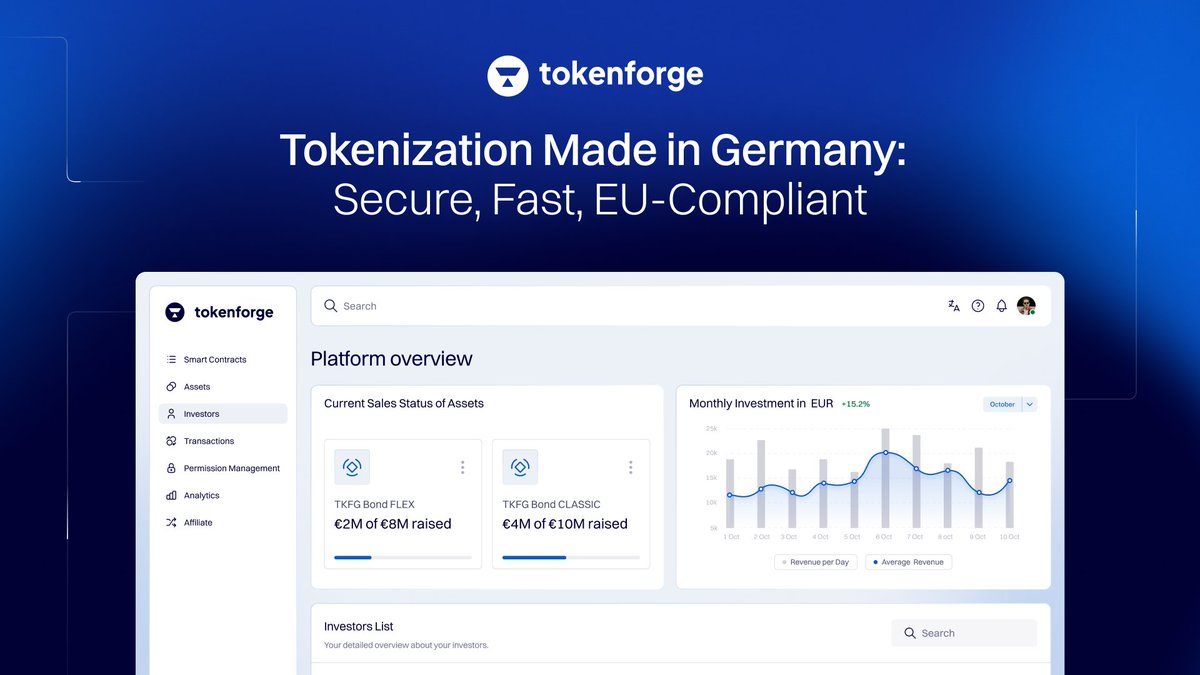 tokenforge's tweet image. Tokenization only scales if it’s built on trust.

That’s why we follow a Regulatory First approach—fully aligned with MiCAR, MiFID II, and eWpG.

We don’t see compliance as a barrier, but as the bridge between institutional capital and digital markets.

#TKFG #tokenforge #MiCAR