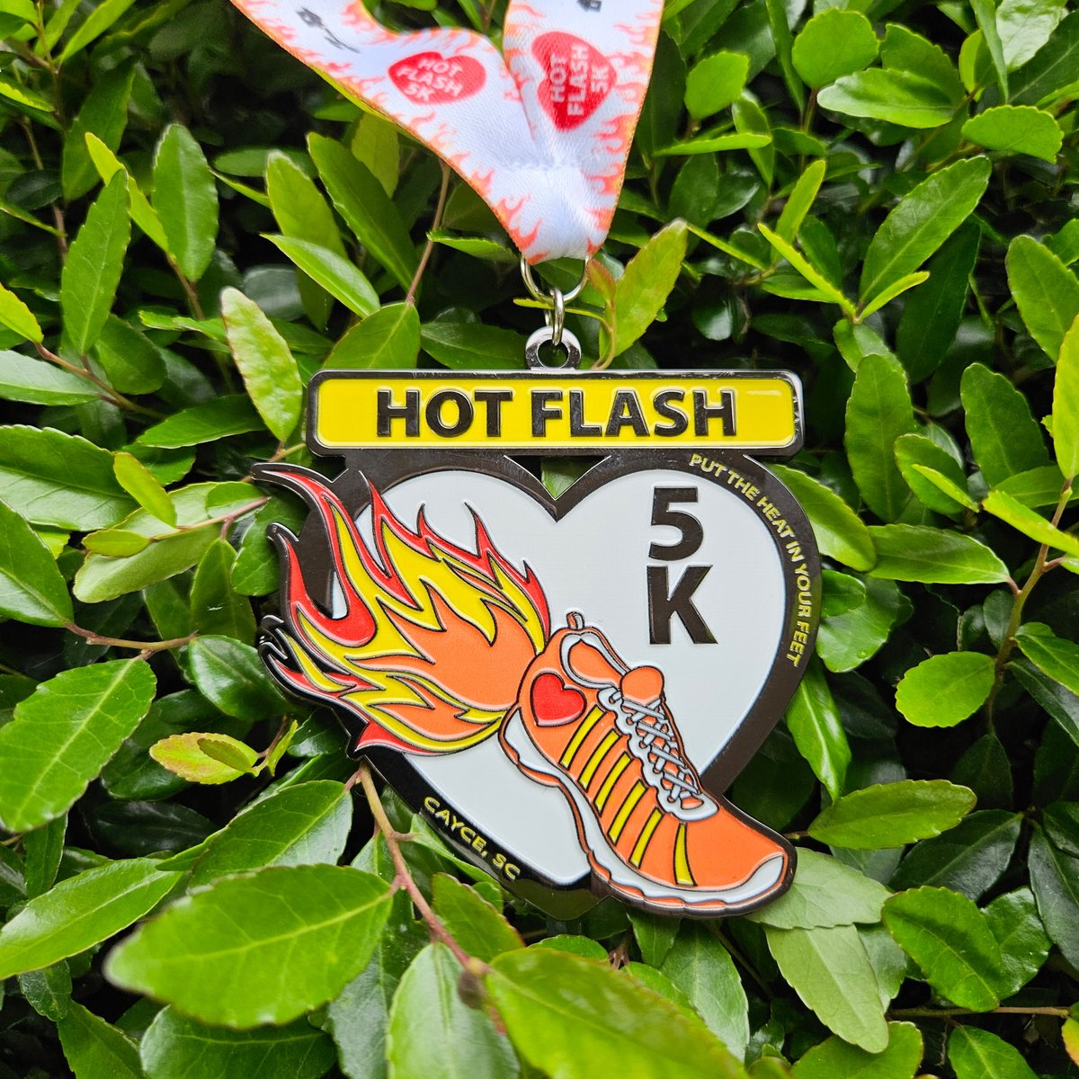 Our 1st Finisher Medal designed by a Club Member!  Cindy Wright created a fantastic job design &amp; worked w/ race sponsor, The Sourcing Group, to produce it!
To get yours,  register for 5/3 Hot Flash 5K at strictlyrunning.com and finish the course!
#timeforahotflashincayce
