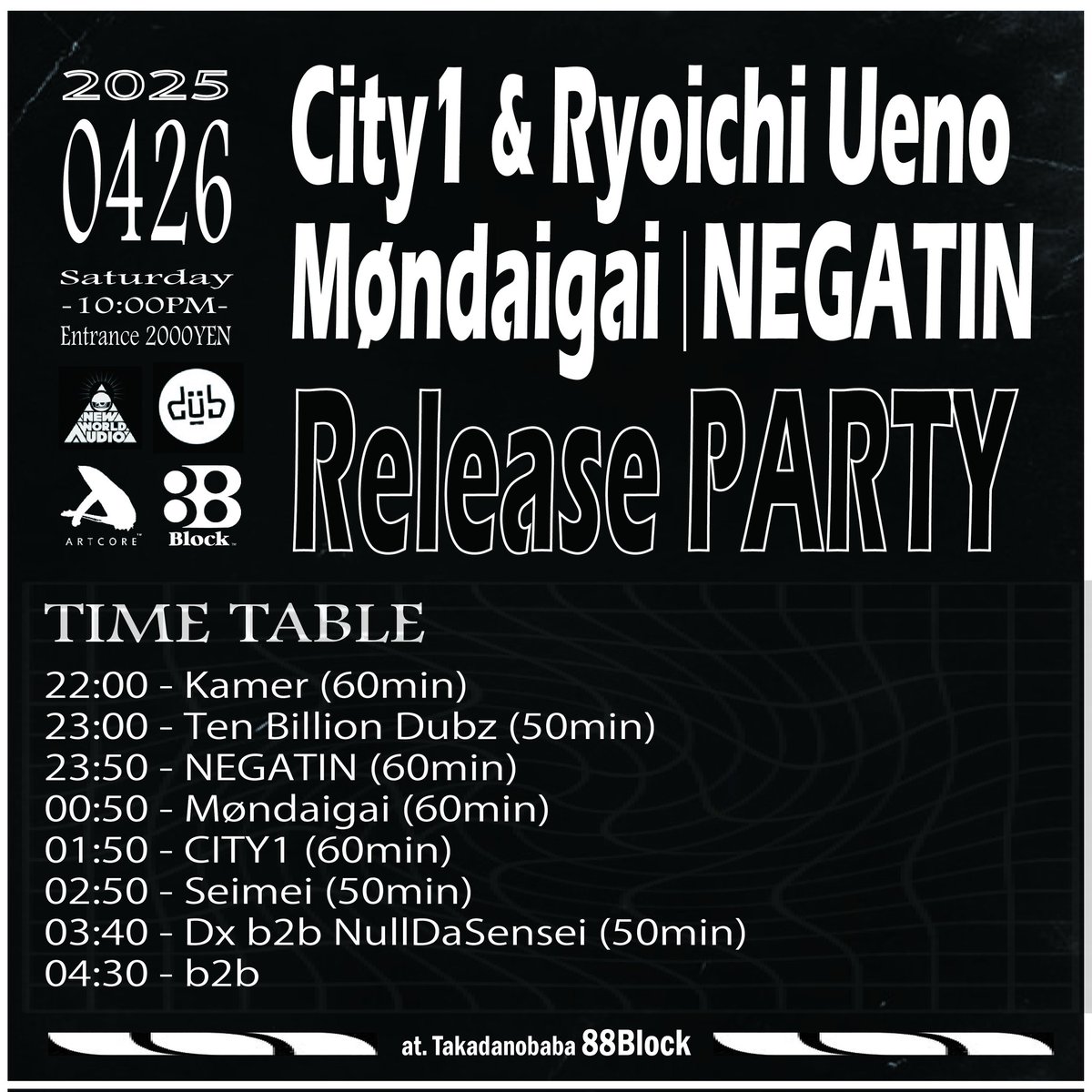 CITY1 (@city1okinawa) on Twitter photo 明日4/26(SAT)高田馬場 <a href="/88blockT99832/">88block_tokyo</a> で開催するトリプルリリースパーティーのタイムテーブルです🔥
ディスカウントが必要な方はDMでご連絡ください。
ぜひ沢山の方のお祝い乾杯お待ちしておりますm(__)m 明日4/26(SAT)高田馬場 <a href="/88blockT99832/">88block_tokyo</a> で開催するトリプルリリースパーティーのタイムテーブルです🔥
ディスカウントが必要な方はDMでご連絡ください。
ぜひ沢山の方のお祝い乾杯お待ちしておりますm(__)m