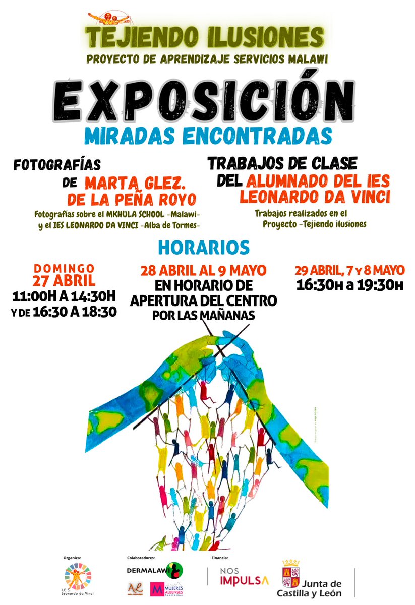 Este domingo inauguramos la exposición MIRADAS ENCONTRADAS. 
En ella reflejamos el intercambio cultural con Malawi de estos últimos cuatro cursos. 
Además, estaremos en la Feria del Libro de Alba de Tormes con una nueva edición de  Micorrelatos. 
¡No te lo pierdas! Te esperamos.