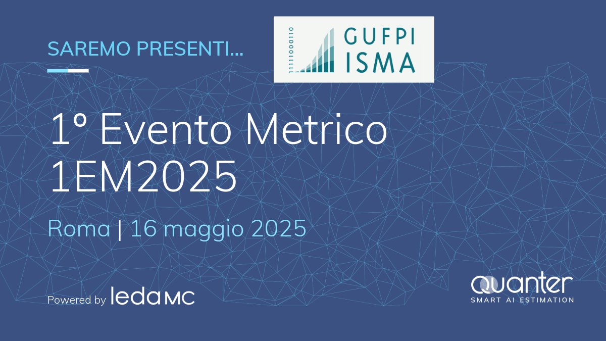 QuanterApp (@quanterapp) on Twitter photo ¡Nos vamos a Roma! 🇮🇹 El 16 de mayo patrocinamos el I Evento Métrico 2025 – GUFPI ISMA 🎯 ¡Y se celebran los 35 años de la asociación!
📍 Medición, estimación y calidad de software, al más alto nivel👉 tinyurl.com/EventoGUFPI
#ISMA2025 #EventoMetrico <a href="/leda_MC/">LedaMC Consulting</a> <a href="/GUFPI_ISMA/">GUFPI-ISMA</a> ¡Nos vamos a Roma! 🇮🇹 El 16 de mayo patrocinamos el I Evento Métrico 2025 – GUFPI ISMA 🎯 ¡Y se celebran los 35 años de la asociación!
📍 Medición, estimación y calidad de software, al más alto nivel👉 tinyurl.com/EventoGUFPI
#ISMA2025 #EventoMetrico <a href="/leda_MC/">LedaMC Consulting</a> <a href="/GUFPI_ISMA/">GUFPI-ISMA</a>