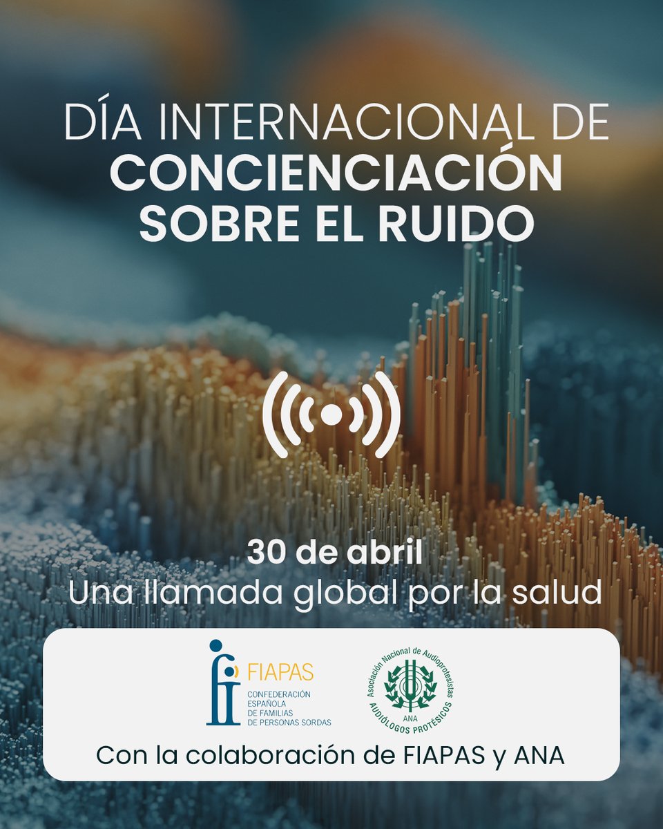 📢 Cada último miércoles de abril se celebra el Día Internacional de Concienciación sobre el #Ruido. El ruido afecta a nuestra salud auditiva y emocional. Junto a <a href="/FIAPAS/">FIAPAS</a>, ayudamos a visibilizar su impacto y la importancia de la prevención #SaludAuditiva #30Abril