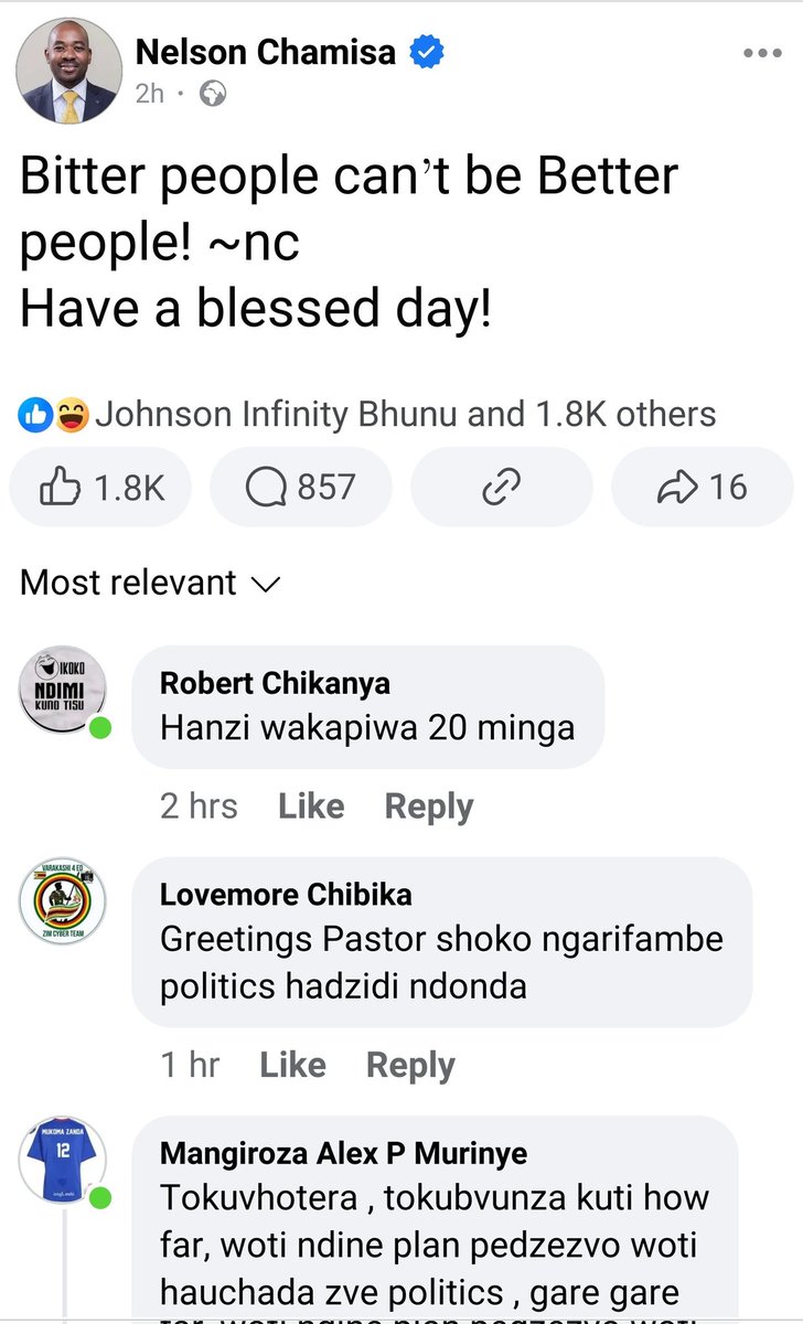 Pardon Mangwende (@cde_pardon) on Twitter photo Special message to <a href="/blessedrgeza1/">Cde Blessed R Geza</a> by <a href="/nelsonchamisa/">nelson chamisa</a> nemi vatsigiri ve opposition hanzi musarwadziwe Special message to <a href="/blessedrgeza1/">Cde Blessed R Geza</a> by <a href="/nelsonchamisa/">nelson chamisa</a> nemi vatsigiri ve opposition hanzi musarwadziwe