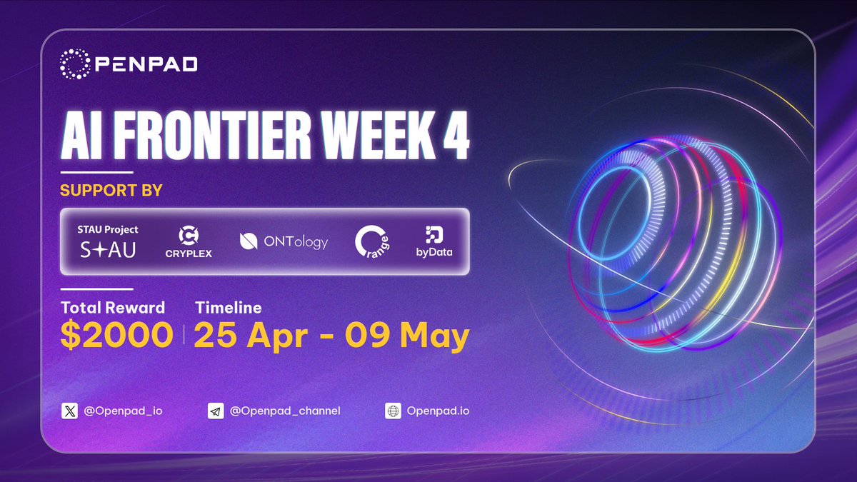 🌟 OpenPad AI Frontier Week 4 –  $2,000 #Giveaway

The final chapter of the AI Frontier Event is here! After three incredible weeks of spotlighting cutting-edge AI innovation, Week 4 brings 5 groundbreaking projects and $2,000 in rewards to close out the series with a bang!

🔥