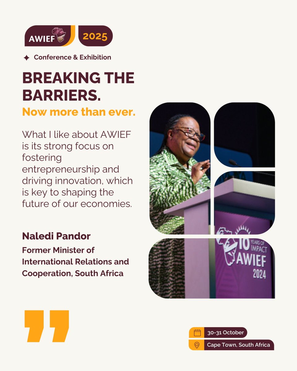 As highlighted by Hon. Naledi Pandor at AWIEF2024, the African Women Innovation &amp; Entrepreneurship Forum is more than just a conference - it’s a powerful platform driving innovation, entrepreneurship, &amp; inclusive economic growth across Africa.
Register now bit.ly/4jlhC5X