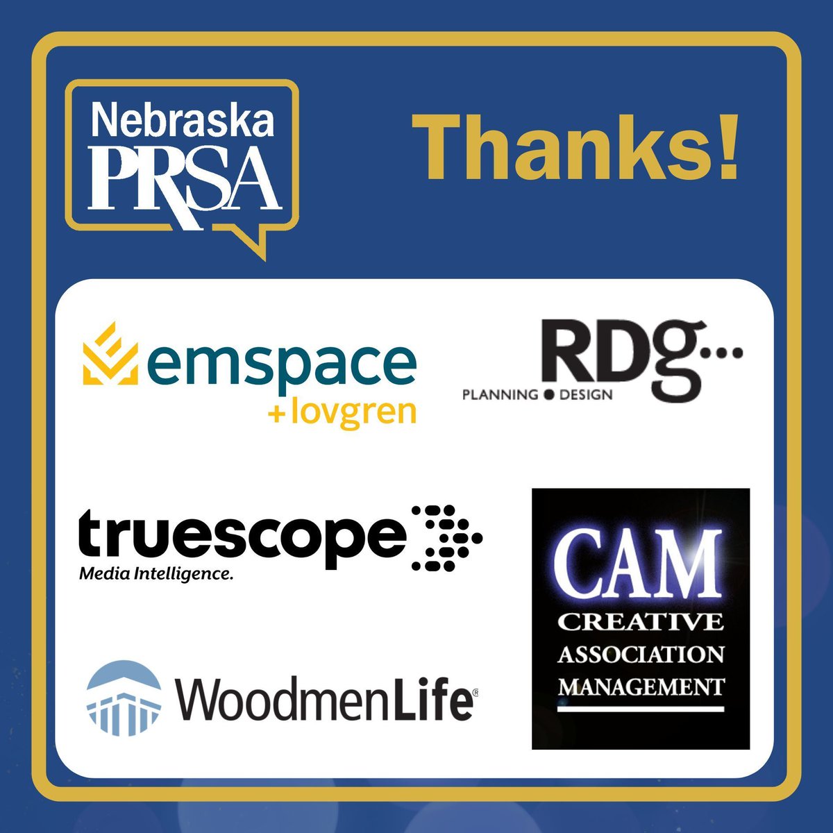 🤗 A big thank you to our sponsors! 🤗 

⭐ As a 2025 chapter sponsor, your generosity helps us provide valuable resources and opportunities for communications professionals across the state. 

🤩 We're grateful to have your support! 

#ThankYou #PRSANebraska