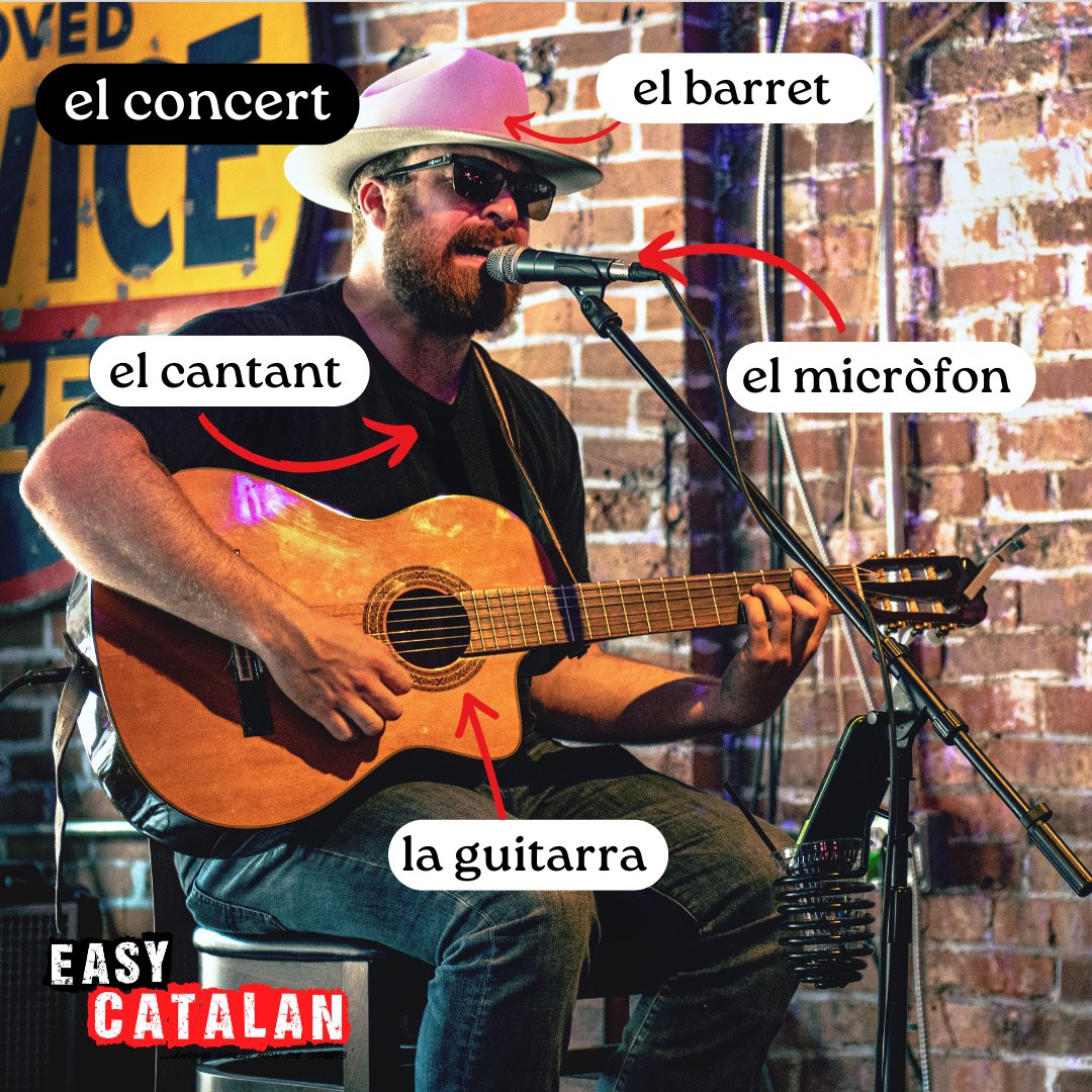 Quin va ser l'últim concert al qual vas anar? 🎸

VOCABULARI 📝
el concert - concert - concierto
el barret - hat - sombrero
el cantant - singer - cantante
el micròfon - mic - micrófono
la guitarra - guitar - guitarra