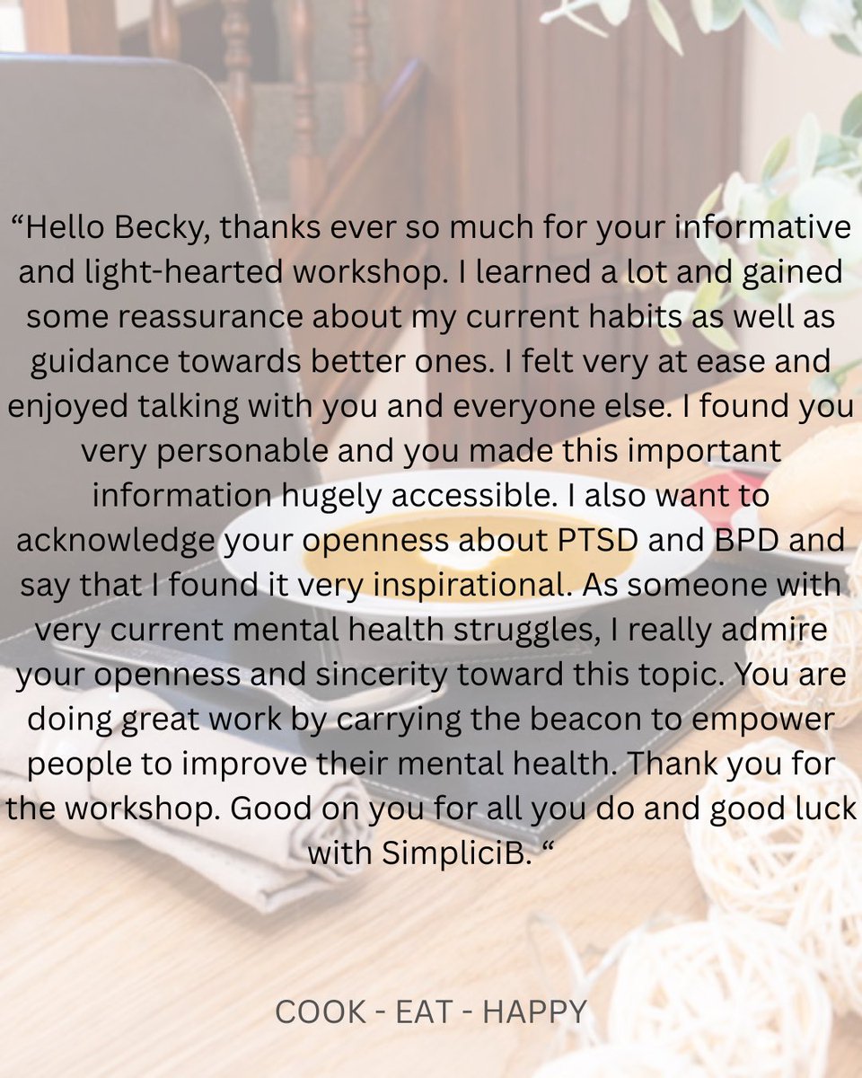 SimpliciB - The Food Educator (@simplicibbecky) on Twitter photo Oh my days 😍
What wonderful feedback from one of the attendees at my virtual Food and Mood workshop last night with our amazing and wonderful <a href="/derbyshirecarer/">Derbyshire Carers</a>
🥰🥰🥰 Oh my days 😍
What wonderful feedback from one of the attendees at my virtual Food and Mood workshop last night with our amazing and wonderful <a href="/derbyshirecarer/">Derbyshire Carers</a>
🥰🥰🥰