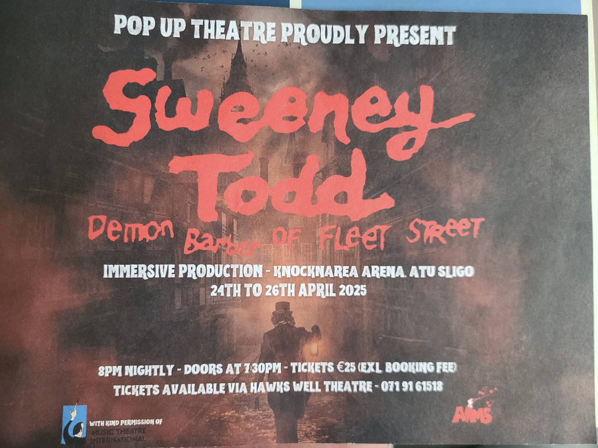 Sweeney Todd by Pop-Up Theatre Sligo at ATU — WOW. What an outstanding performance! The talent, the energy, the atmosphere, everything was on point from start to finish. Huge congratulations to everyone involved, both on stage and behind the scenes. You absolutely nailed it. 🎭