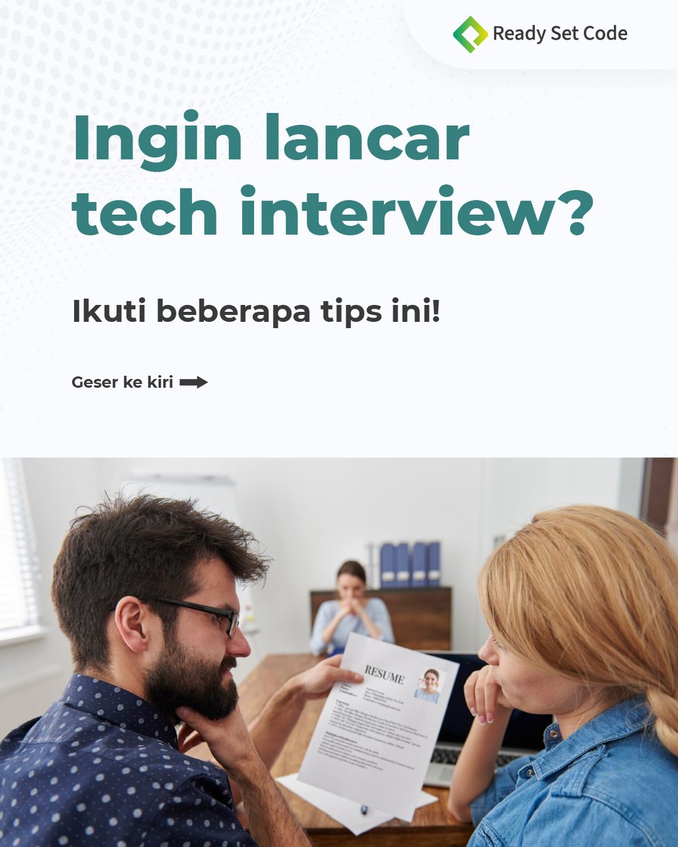 readysetcodeid's tweet photo. Jika ingin melamar ke karier developer, harus tahu apa itu tech interview yang sedikit berbeda dari interview biasanya. Simak tips-tips berikut ini supaya kalian bisa menjalankan interview dengan lancar.

#readysetcode #coding #programming https://t.co/NX35DcWrzO
