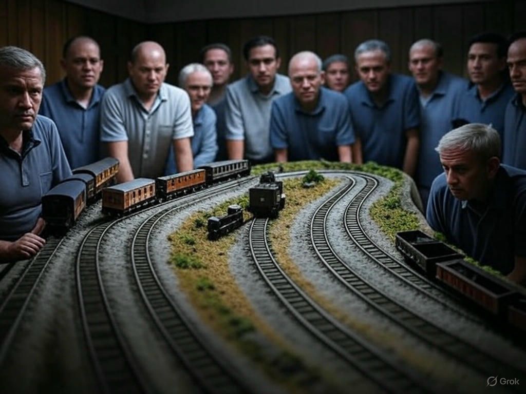 rawdeal11's tweet photo. "When the women were allowed into the workshop, members decided to keep a quiet room with a model railway display in it, just for men."

The quiet room... https://t.co/9jZ3Rwdc4W