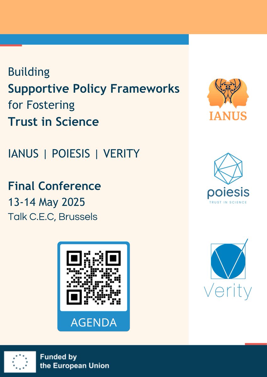 Building Supportive Policy Frameworks for Fostering Trust in Science":   

📅 May 13–14, 2025 
📍 Talk C.E.C.,Ixelles  

🔷Keynotes
🔷Policy panel 
🔷World Café 
🔷Networking &amp; Dinner

📲Scan our joint poster  for the full agenda!  
Register by April 29: acumenist.com/joint-final-ve…