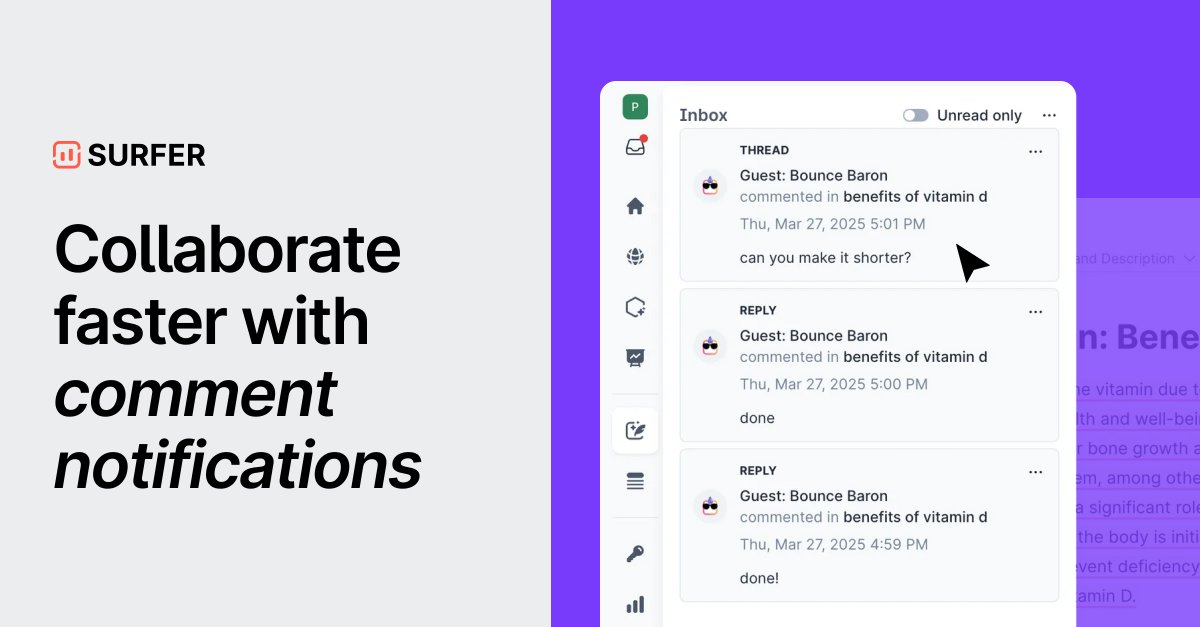 Miscommunication costs more than 5 hours/week in wasted time. Bummer, right? 

Our latest release—real-time comment notifications—centralize feedback, reducing misunderstandings and boosting team efficiency. Touch grass instead of following up for the umpteenth time!

Check your