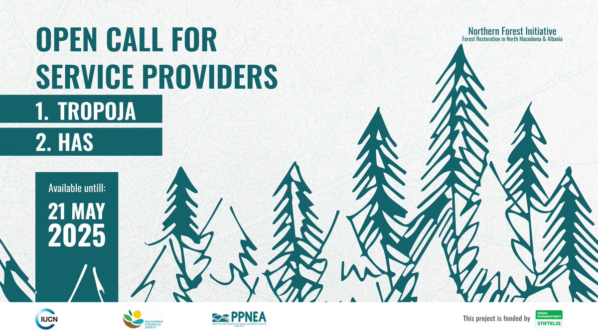🌳Open call for service providers! 
Help restore Pashtrik-Morina forests in Albania as part of the Northern Forest Initiative. 
Apply by May 21, 2025. 
Link for the call - Tropoja Municipality: ppnea.org/open-call-for-…

Link for the call - Has Municipality: ppnea.org/open-call-for-…