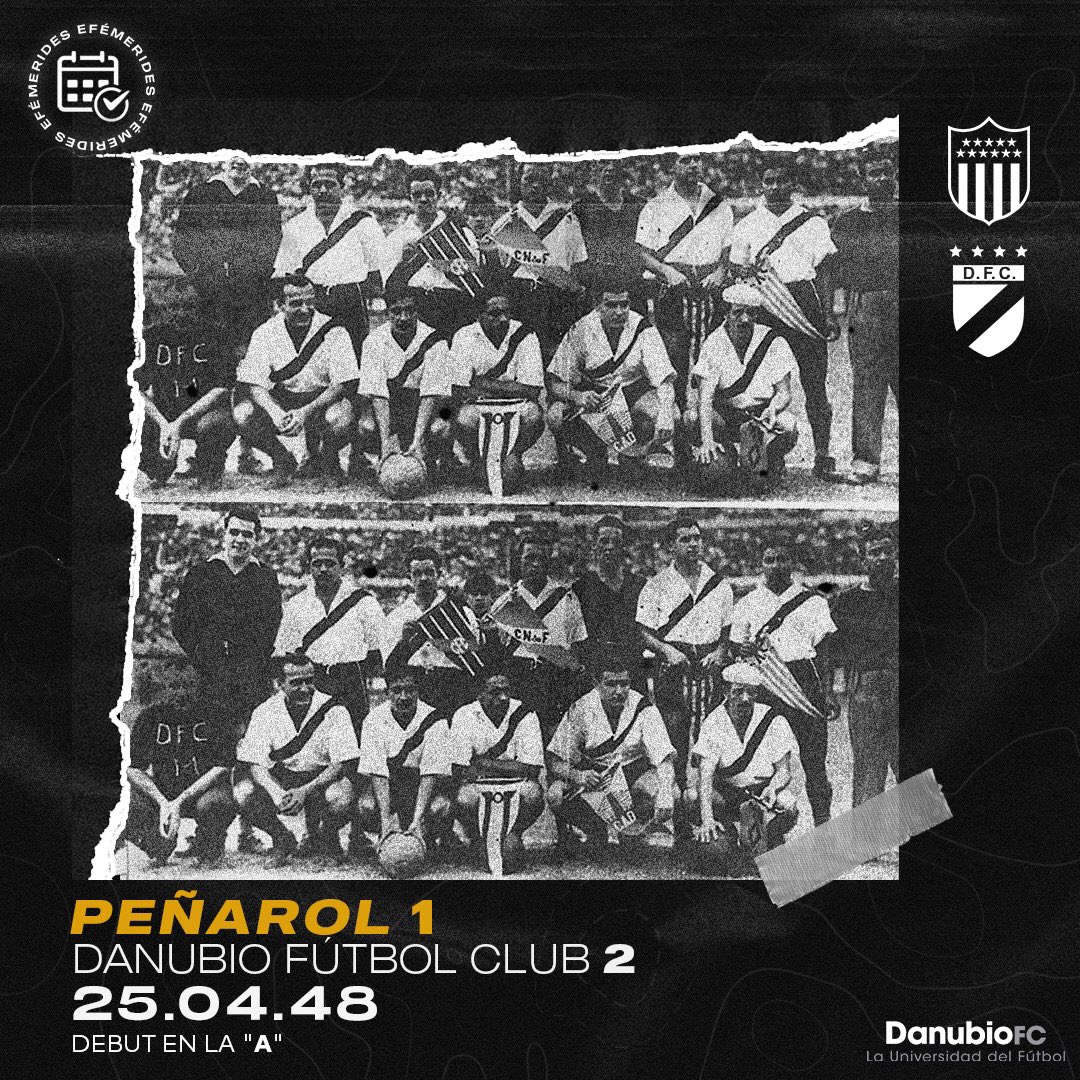 Un día como hoy pero de 1948, Danubio debutó en Primera División ganándole a Peñarol 2-1 en el Estadio Centenario.

Walter Britos y Ruben Perdomo convirtieron los históricos goles de la franja negra.

Únicos, desde siempre.
