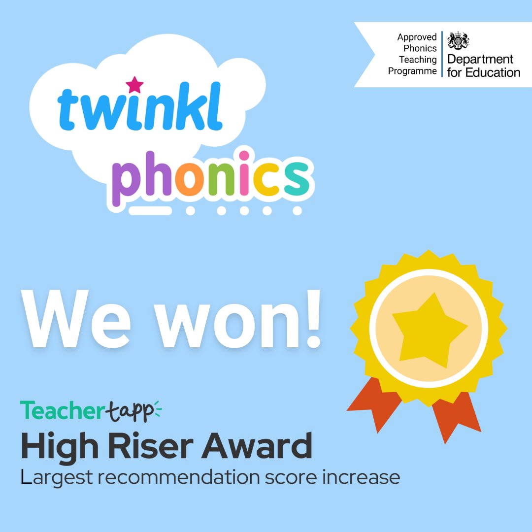 We’ve got some lovely news to share... Twinkl Phonics has just scooped a Teacher Tapp ‘High Riser’ Award, meaning more are recommending us every month! This recognition comes straight from teachers themselves, through Teacher Tapp’s monthly Brand Tracker 🧡