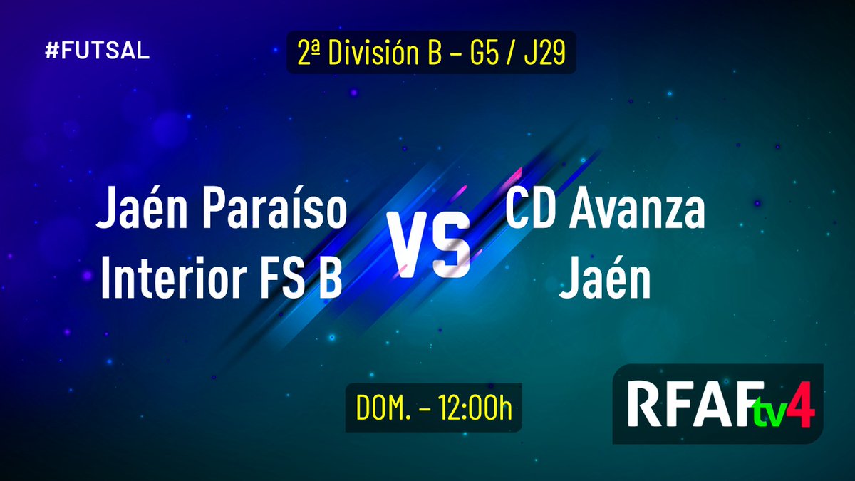 RFAF (@rfaf) on Twitter photo 🌞Mañana de domingo llena de encuentros❗️⚽️:
⚔️ <a href="/AcademiaUDA/">UD Almería B y Academia UD Almería</a>🆚<a href="/Cadiz_CFCantera/">Cádiz CF Mirandilla - Cantera Cádiz CF</a>
⚔️ <a href="/CDVirgiliCadiz/">CD Virgili Cádiz</a>🆚#RealSociedadPantera
⚔️ <a href="/JaenFS/">Jaén Paraíso Interior FS</a>🆚<a href="/AvanzaFutsal/">Club Deportivo Avanza Jaén FS</a>
📺En directo en los canales 3⃣, 4⃣ y 5⃣ de #RFAFtv 🌞Mañana de domingo llena de encuentros❗️⚽️:
⚔️ <a href="/AcademiaUDA/">UD Almería B y Academia UD Almería</a>🆚<a href="/Cadiz_CFCantera/">Cádiz CF Mirandilla - Cantera Cádiz CF</a>
⚔️ <a href="/CDVirgiliCadiz/">CD Virgili Cádiz</a>🆚#RealSociedadPantera
⚔️ <a href="/JaenFS/">Jaén Paraíso Interior FS</a>🆚<a href="/AvanzaFutsal/">Club Deportivo Avanza Jaén FS</a>
📺En directo en los canales 3⃣, 4⃣ y 5⃣ de #RFAFtv