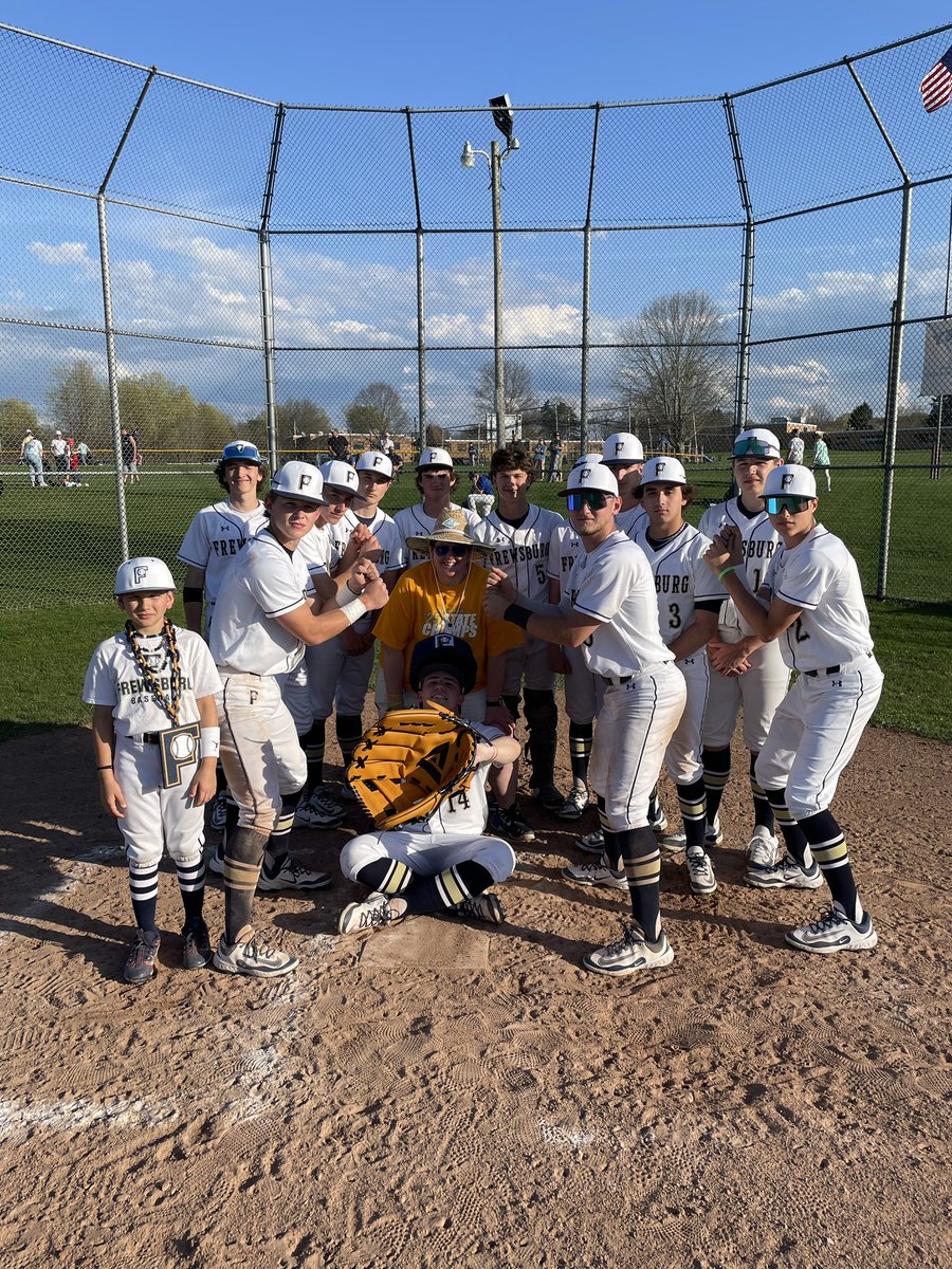 12-1 victory over MG.  Pitcher of the game Gruber, 11 hits by the Bears.  F Bomb necklace earned by bat boy Asher Sheesley.  Trosky hat given to our athletic trainer Charlie.  Big thanks to her for all she does