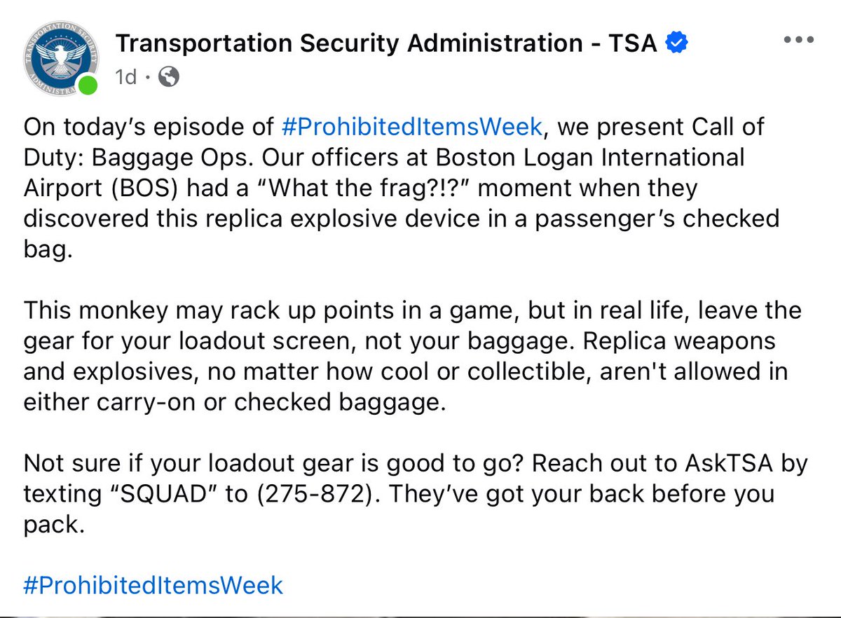 charlieINTEL's tweet photo. The TSA says a passenger attempted to bring a Call of Duty Zombies Monkey Bomb replica on a plane at Boston airport https://t.co/NDtZQJJr5e