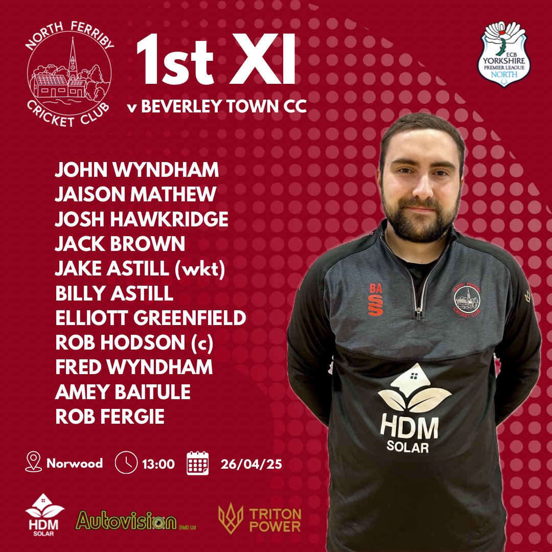 Here’s your opening day team to face Beverley CC tomorrow at Norwood 🏏 

Thanks to all our sponsors and volunteers for the help during the off season. It’s go time now…..

We have a couple of debutants in Jaison and Rob. Welcome to the club gents! Go well 👏🏻