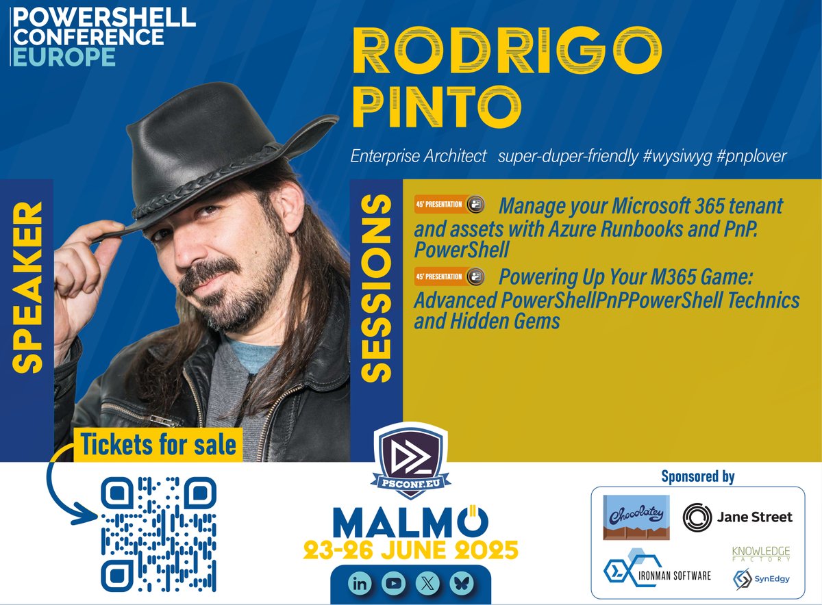 <a href="/ScoutmanPt/">Scoutman</a> will be on stage for #PSConfEU 2025 in #Malmö (23-26 June)!

🎙️Manage your Microsoft 365 tenant and assets with Azure Runbooks and PnP.PowerShell
🎙️Powering Up Your M365 Game: Advanced PowerShellPnPPowerShell Technics and Hidden Gems

🎟️ psconf.eu