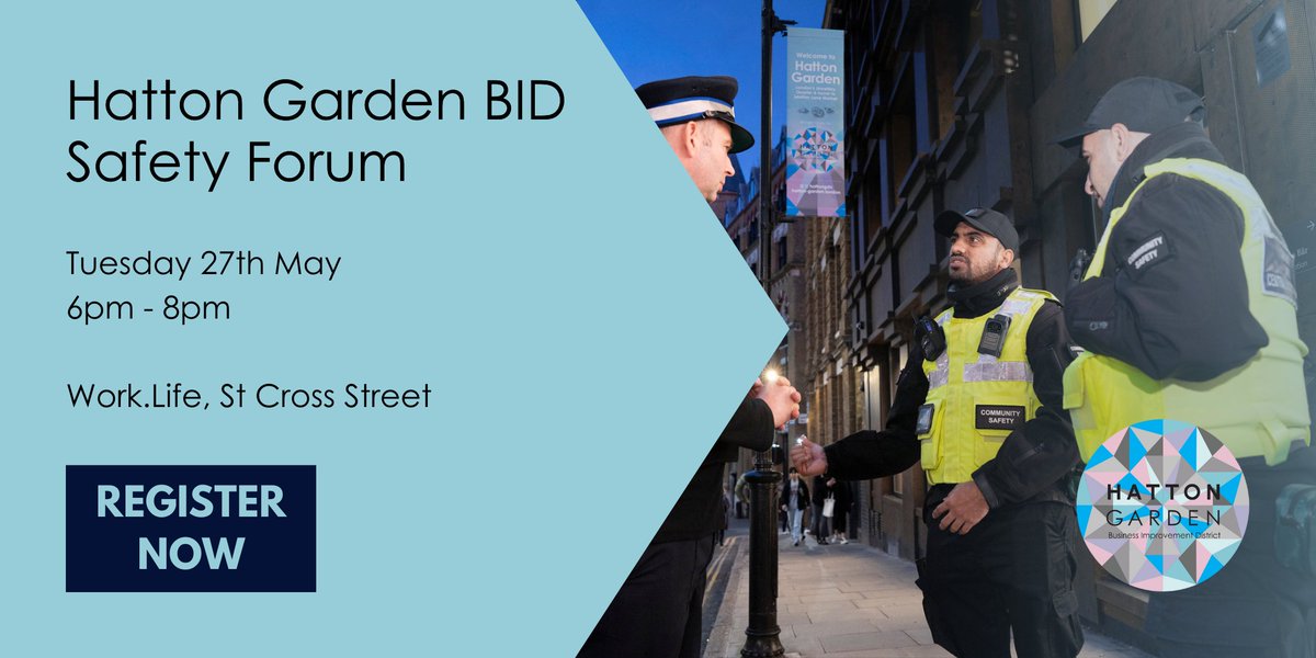 Hatton Garden BID (@hattongdn) on Twitter photo Join us for the latest Safety Forum ๐ฎโโ๏ธ Sign up: ow.ly/30mA50VBuUO
๐ Tuesday 27th May
๐ฐ๏ธ 6pm - 8pm
๐ ow.ly/nK7X50VBuUN, 6 - 7 St Cross Street
<a href="/camdenpattweets/">Patricia Callaghan</a> and members of Camdenโs Community Safety Enforcement team will be on hand to answer your questions. Join us for the latest Safety Forum ๐ฎโโ๏ธ Sign up: ow.ly/30mA50VBuUO
๐ Tuesday 27th May
๐ฐ๏ธ 6pm - 8pm
๐ ow.ly/nK7X50VBuUN, 6 - 7 St Cross Street
<a href="/camdenpattweets/">Patricia Callaghan</a> and members of Camdenโs Community Safety Enforcement team will be on hand to answer your questions.
