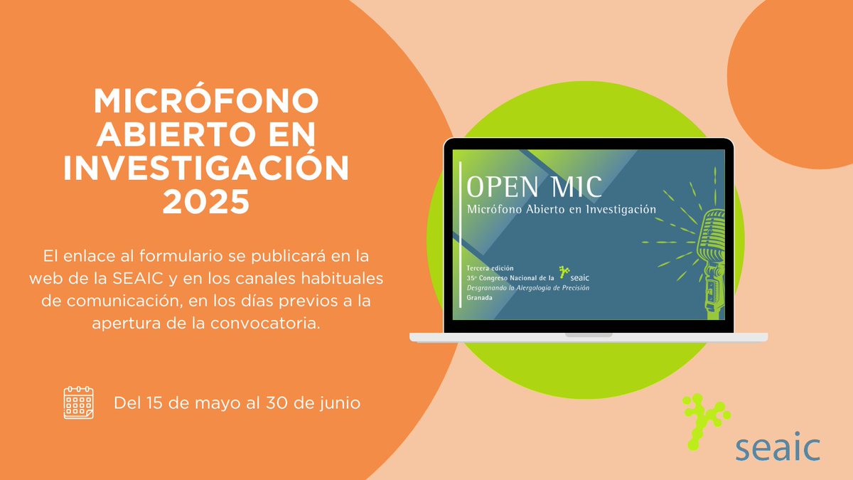 Llega la 3ª edición del Micrófono Abierto en #Investigación de la Fundación SEAIC, en el marco del #CongresoNacionalSEAIC.

📅 15 de mayo al 30 de junio.
🎁 10.000 € 

Consulta bases y condiciones: pmsl.es/1qn