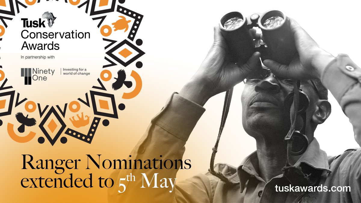 Tusk (@tusk_org) on Twitter photo The deadline for our Wildlife Ranger Award '25 has been extended to 5th May.
This award honours rangers who show leadership, integrity & community engagement in conservation.
This could be a career-changing opportunity.
brnw.ch/21wSdri
Or email: info@tuskawards.com The deadline for our Wildlife Ranger Award '25 has been extended to 5th May.
This award honours rangers who show leadership, integrity & community engagement in conservation.
This could be a career-changing opportunity.
brnw.ch/21wSdri
Or email: info@tuskawards.com