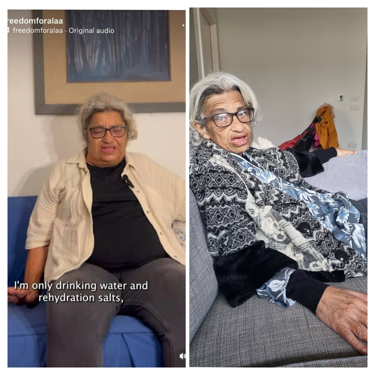 My mother, when she first started the hunger strike, vs. my mother now 

Can you even imagine going 7 months without eating??? 

Day 208 of Mama's hunger strike, Day 56 of Alaa's 

#SaveLaila #FreeAlaa #ReuniteOurFamily