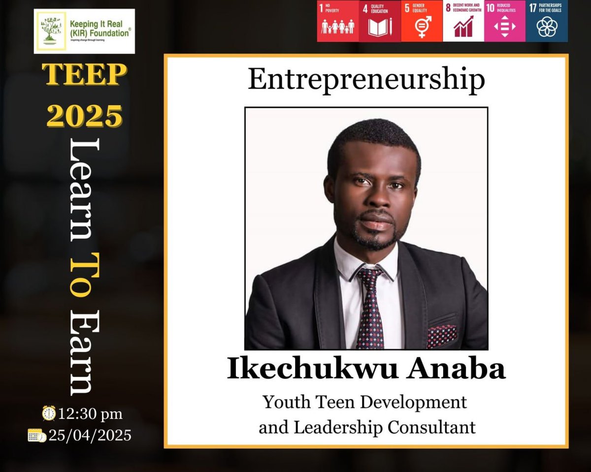 Keeping It Real Foundation (@kirfoundation) on Twitter photo Wow!
It is the final day of #TEEP 2025!
Our Facilitator for the morning session <a href="/ik_tbdb/">IAmIkechukwuAnaba</a>, a Youth Teen Development & #Leadership Consultant.
He will explain to our 14 young trainees like Boma, the concept of #Entrepreneurship & how they can earn from what they learnt!
#SDG4 Wow!
It is the final day of #TEEP 2025!
Our Facilitator for the morning session <a href="/ik_tbdb/">IAmIkechukwuAnaba</a>, a Youth Teen Development & #Leadership Consultant.
He will explain to our 14 young trainees like Boma, the concept of #Entrepreneurship & how they can earn from what they learnt!
#SDG4