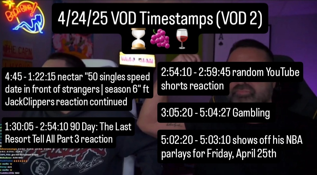 ITakeMajorLs_'s tweet photo. 4/24/25 VOD Timestamps (VOD links in the thread below 🟢👇🏻)

Druski show, YouTube crime videos, 90 Day Tell All part 4 &amp; nectar part 3 saved for the next Wad stream!🍷

No word on when the next stream is 🍇

Enjoy your weekend SS! ❤️👊🏻 https://t.co/G4LozbNDl1