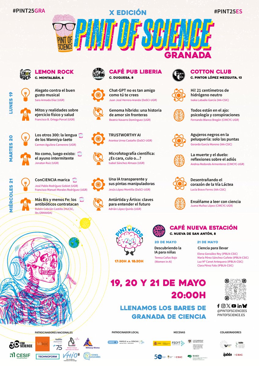 Esta es la programación de #Pint25GRA
👇👇👇
#Pint25ES #Pint25 <a href="/pintofscienceES/">Pint of Science ES</a>