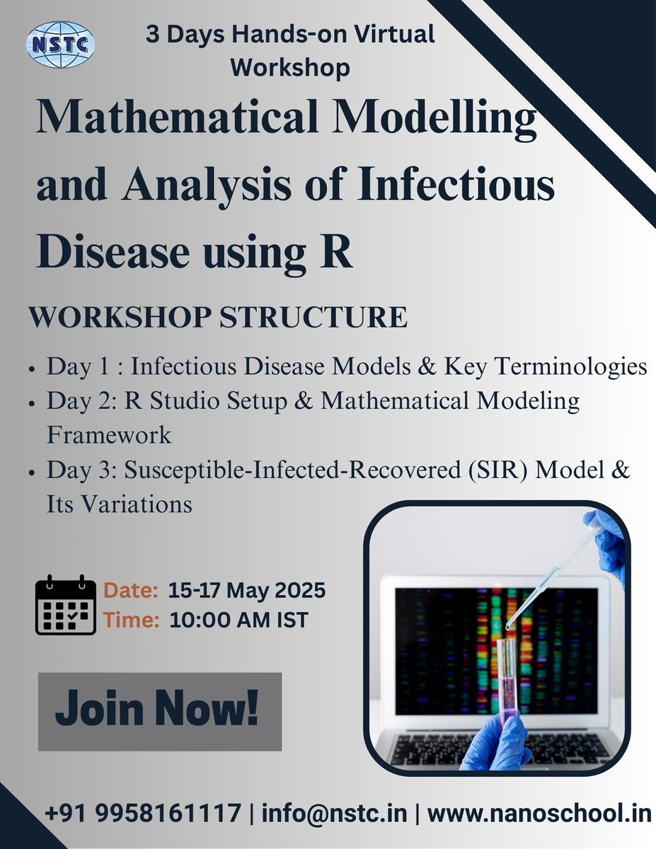 ITBreakCom's tweet image. Get Certified in Mathematical Modelling and Analysis of Infectious Disease using R
May 15–17, 2025 | 10:00 AM IST
Enroll Now: nanoschool.in/enroll-me/?pid…
Know More: nanoschool.in/biotechnology/…

#InfectiousDisease #MathematicalModelling #Rprogramming #Biostatistics