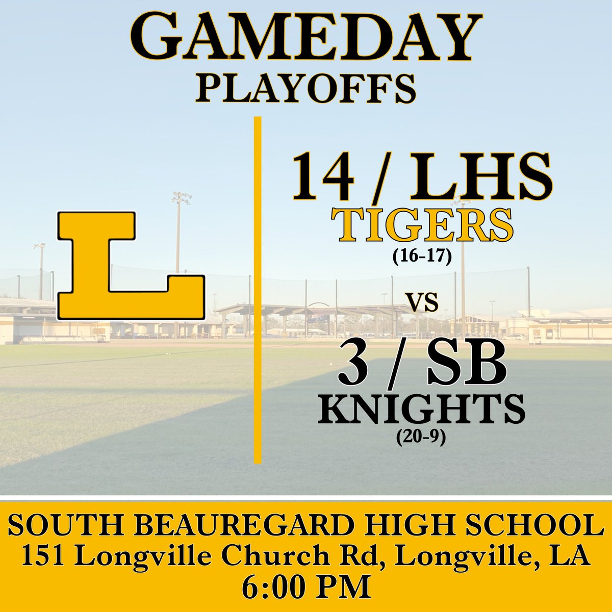 Loreauville Athletics (@loreauvilleath) on Twitter photo 🚨 GAME DAY ALERT 🚨
🏆 Playoffs Round Two
💫 Game One
📆 04/25/2025
⚾️ (14) LHS vs (3) South Beau
🕰️ 6:00 pm
📍 South Beauregard High School
151 Longville Church Rd
Longville, LA
<a href="/ShannonBelt3/">Shannon Belt</a> <a href="/MikeCoppage1/">Mike Coppage</a> 🚨 GAME DAY ALERT 🚨
🏆 Playoffs Round Two
💫 Game One
📆 04/25/2025
⚾️ (14) LHS vs (3) South Beau
🕰️ 6:00 pm
📍 South Beauregard High School
151 Longville Church Rd
Longville, LA
<a href="/ShannonBelt3/">Shannon Belt</a> <a href="/MikeCoppage1/">Mike Coppage</a>