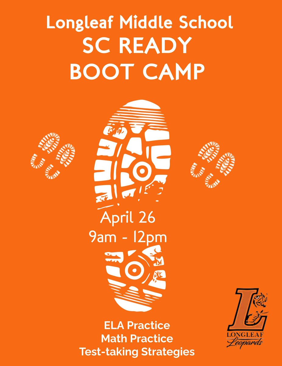 Please help us ensure your student is READY for SC READY by encouraging them to attend our SC READY Boot Camp.  Thank you for your continued support – together, we’ve got this! <a href="/MartinSims_LMS/">M Sims</a> <a href="/LongleafMiddle/">Longleaf Middle</a>