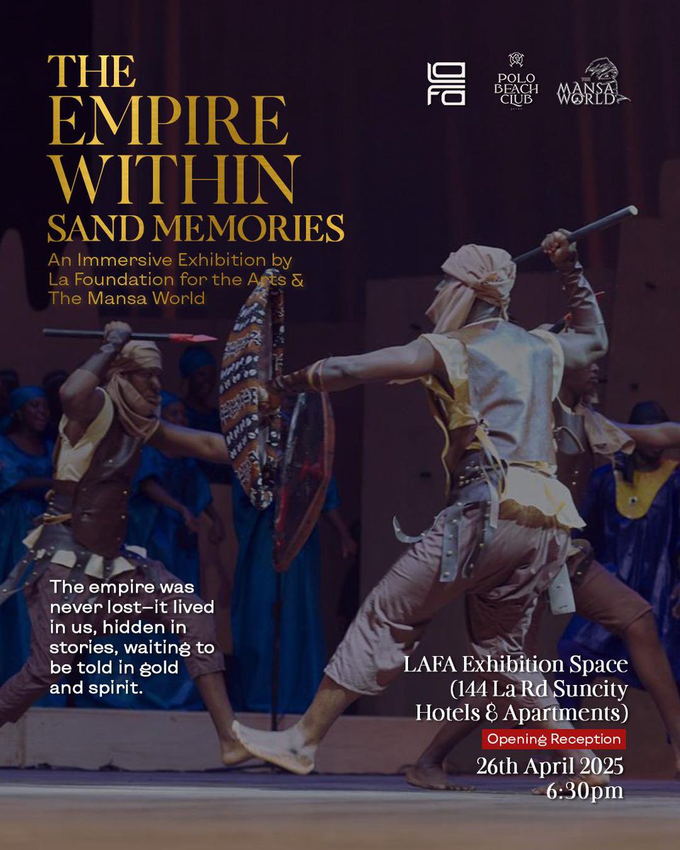 BAMBU HERITAGE PRODUCTIONS (@bambuheritage) on Twitter photo In partnership with La Foundation for the Arts, <a href="/TheMansaWorld/">The Mansa World</a> is excited to announce the first in a series of exhibitionsβThe Empire Within: Sand Memoriesβcurated from The Mansa World.
Featuring iconic moments in our productions.
Join us for the exciting opening night!!! In partnership with La Foundation for the Arts, <a href="/TheMansaWorld/">The Mansa World</a> is excited to announce the first in a series of exhibitionsβThe Empire Within: Sand Memoriesβcurated from The Mansa World.
Featuring iconic moments in our productions.
Join us for the exciting opening night!!!