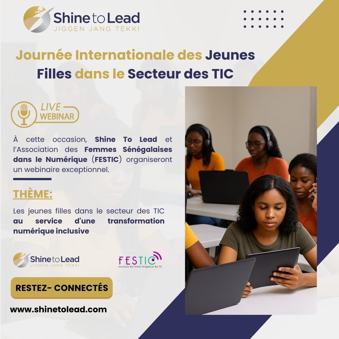 shinetolead_'s tweet photo. 📅 Journée Internationale des Jeunes Filles dans le Secteur des TIC
Une occasion mondiale de célébrer l’audace, la créativité et le potentiel des filles dans la tech.
À l’ère du digital, leur place est incontournable.
#GirlsInICT #JiggenJangTekki #FESTIC #ShineToLead https://t.co/oADOH6yv6P