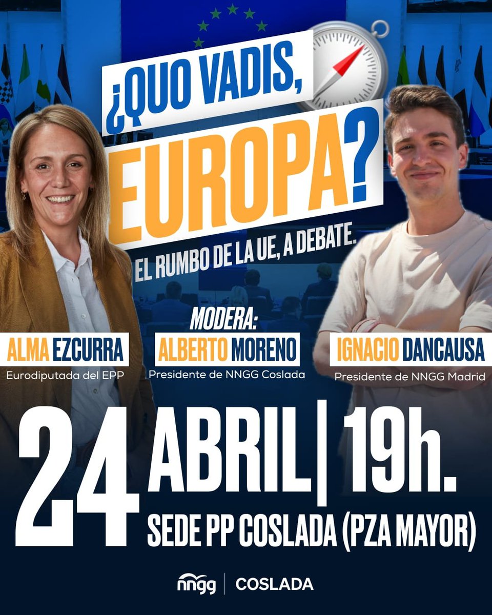 NNGG Moncloa (@nnggmoncloa1) on Twitter photo 🧠Ayer estuvimos presentes en un acto donde pudimos poner a debate y compartir ideas sobre el rumbo de la Unión Europea.
👉🏻Pudimos disfrutar de la participación de <a href="/Idancausa/">Ignacio Dancausa</a> y <a href="/ALMA_EZCURRA/">Alma_Ezcurra</a>
Gracias por la invitación <a href="/nnggcoslada_/">Nuevas Generaciones Coslada</a> 🧠Ayer estuvimos presentes en un acto donde pudimos poner a debate y compartir ideas sobre el rumbo de la Unión Europea.
👉🏻Pudimos disfrutar de la participación de <a href="/Idancausa/">Ignacio Dancausa</a> y <a href="/ALMA_EZCURRA/">Alma_Ezcurra</a>
Gracias por la invitación <a href="/nnggcoslada_/">Nuevas Generaciones Coslada</a>