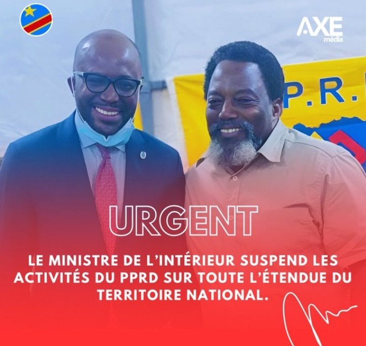 Le ministre de l'intérieur,de la décentralisation et affaires Coutumières vient de suspendre les activités du Parti rebelle allié aux extraterrestres du M23 et AFC sur toute l'étendue de la République démocratique du Congo. Donc le PPRD.