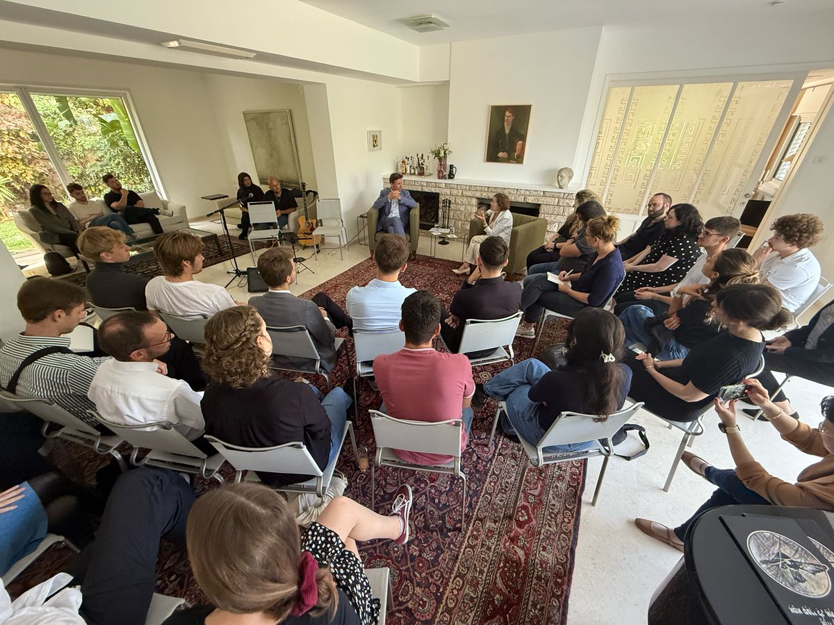 GerAmbTLV's tweet photo. This morning we had the privilege of hosting Holocaust survivor Eva Erben at our residence for a deeply moving Zikaron BaSalon. Listening to her story was humbling and unforgettable.  
Thanks to students from the Theological Study Year in Jerusalem, @TelAvivUni and @BenGurionUni https://t.co/uUidioJznx