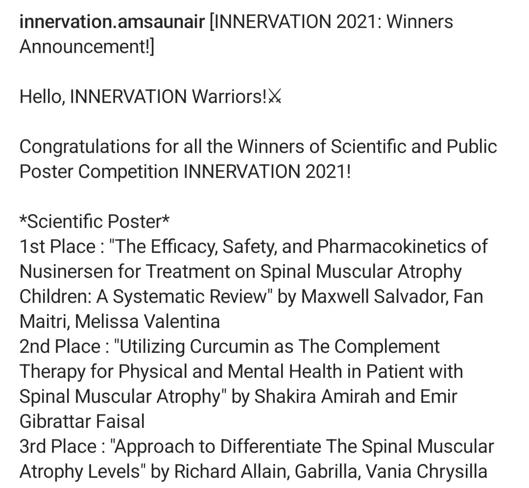 shisukaarishima's tweet photo. ✨ Prestasi Maxwell Salvador Surya Atmaja Tahun 2021-2022 ✨ #timsekop

♠ 2021 ♠

Juara 1 Scientific Poster pada INNERVATION 2021.

Sekilas info :
INNERVATION merupakan singkatan dari Increasing Public Knowledge on SMA with AMSA Collaboration. https://t.co/PAUFrV7E1t